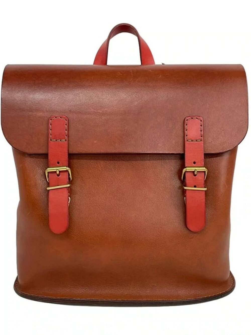 HERZ Brown Orange Leather Backpack